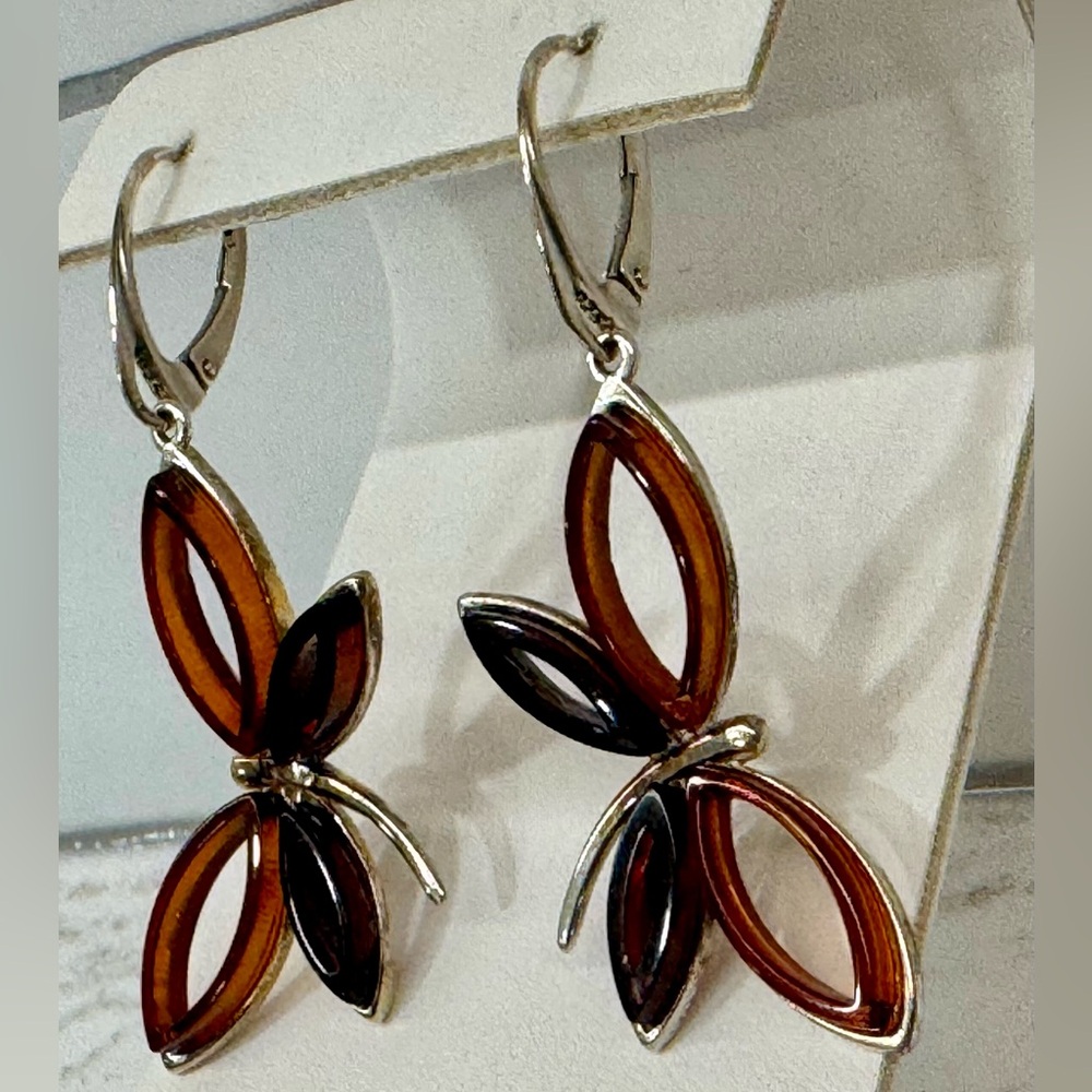 🦋 NWT Amber & Sterling Butterfly Earrings, Baltic Amber European AMBER TALE